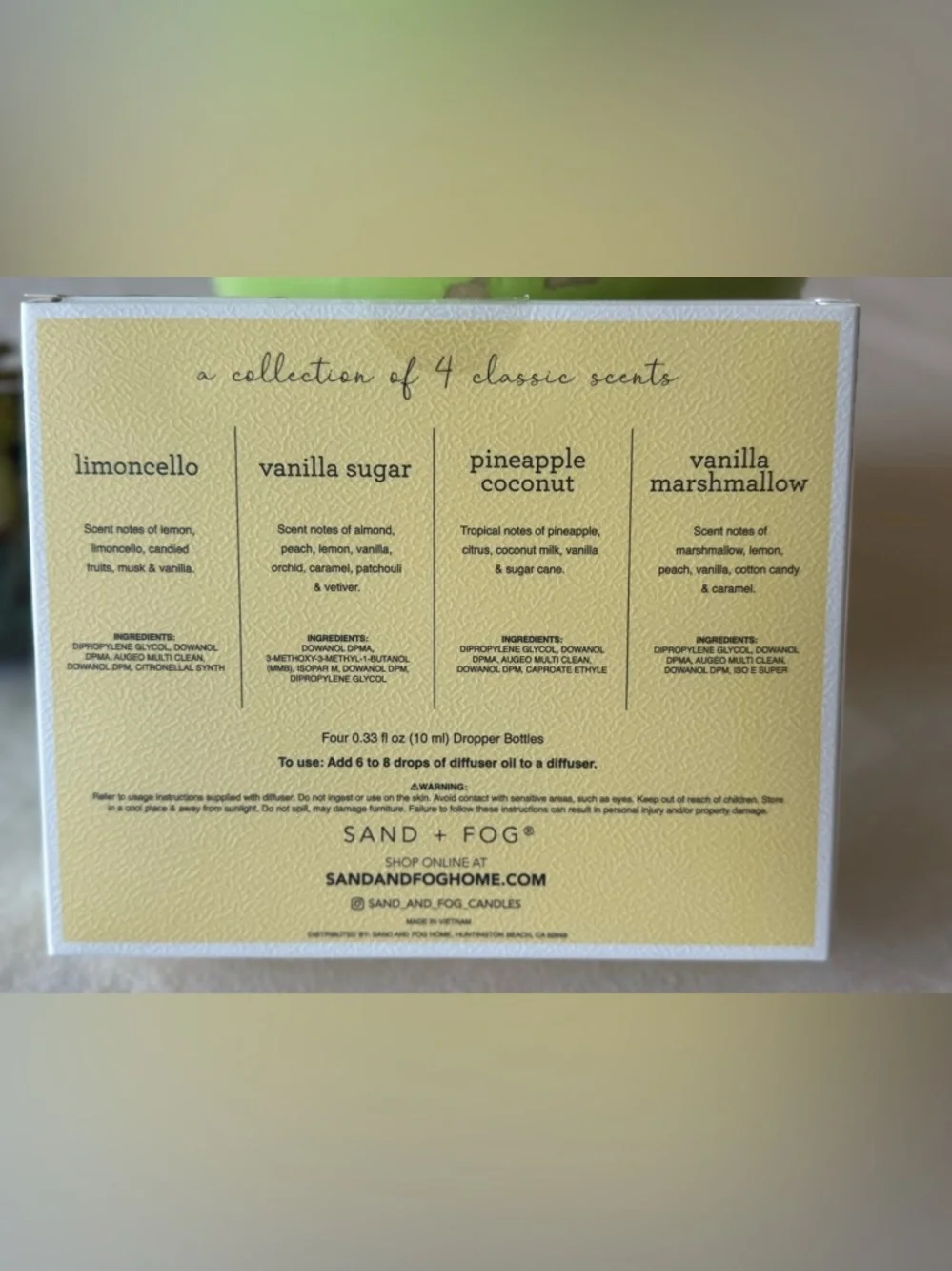 SAND+FOG Fragrance Diffuser Oils Limoncello, Vanilla Sugar, Marshmallow, Coconut